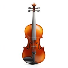 Obraz premium A polished classic violin with rich amber varnish stands isolated against a bright white background perfect for musical projects.
