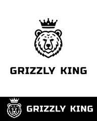 A bold and majestic logo featuring a grizzly bear head wearing a royal crown