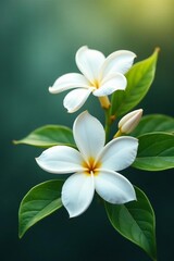 Beautiful jasmine flowers with delicate petals and green leaves, petals, flowers, beauty