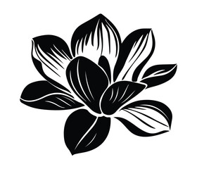 Magnolia Flower Silhouette Black Vector Illustration of Blooming Floral Design for Botanical and Decorative Art.