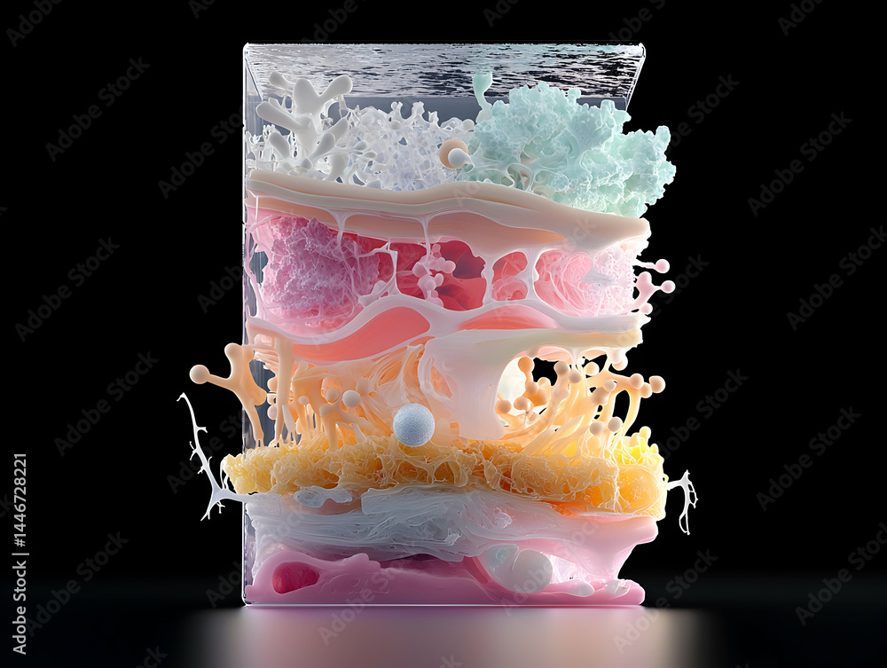 Aufkleber a layered abstract artwork with vibrant colors and fluid forms. ideal for educational visuals or art