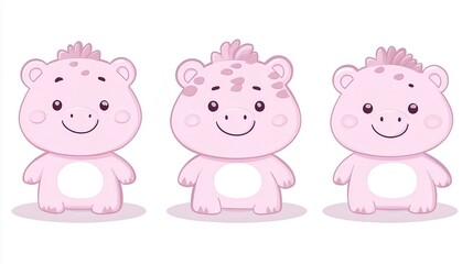 Naklejka premium Three adorable pink pixelated cartoon bears standing side-by-side evoking nostalgia and warmth perfect for children's illustrations and playful designs