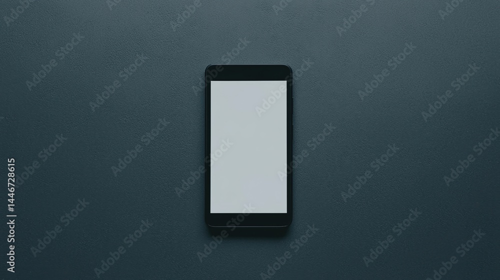 Poster a smartphone with a blank screen lies on a dark textured surface, centered in the image.