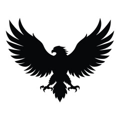 Obraz premium Silhouette vector of an eagle in flight with spread wings on a white background