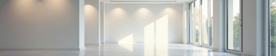 Obraz premium Clean and spacious office hallway with blank wall for customizable mock up design, office building, modern, corridor