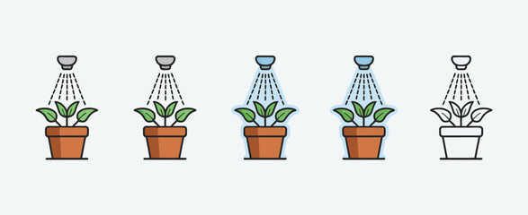 Watering Plants Sprinkler System Growth Stages Illustration