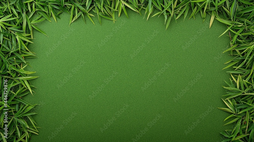 Poster green leaves border a textured green background, creating a natural frame with space in the center f