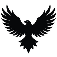 Fototapeta premium Silhouette vector of an eagle in flight with spread wings on a white background