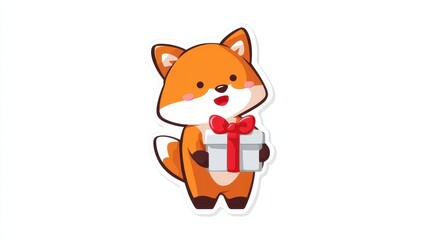 Obraz premium Cute Cartoon Fox with Gift
