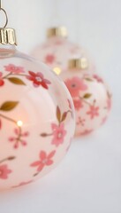 close up of a christmas ornament with flowers on it