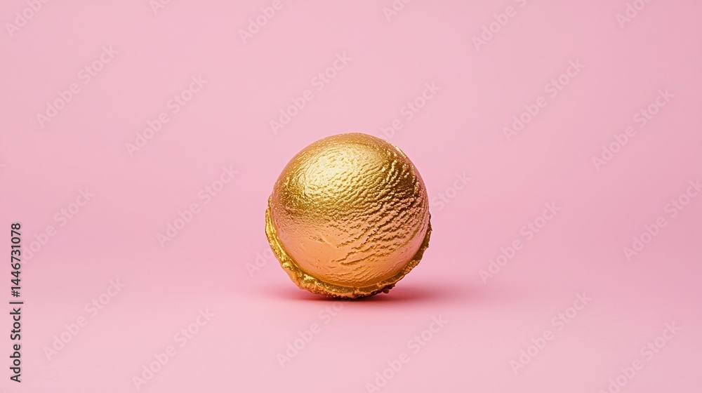 Poster a gold textured sphere sits on a pink background, creating a modern and minimalistic composition.
