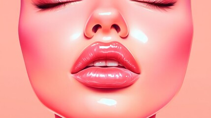 Fototapeta premium Close-up glamorous feminine portrait showcasing vibrant pink skin tones.