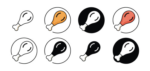 Chicken Leg Icons Set Various Styles and Colors
