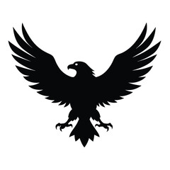 Obraz premium Silhouette vector of an eagle in flight with spread wings on a white background