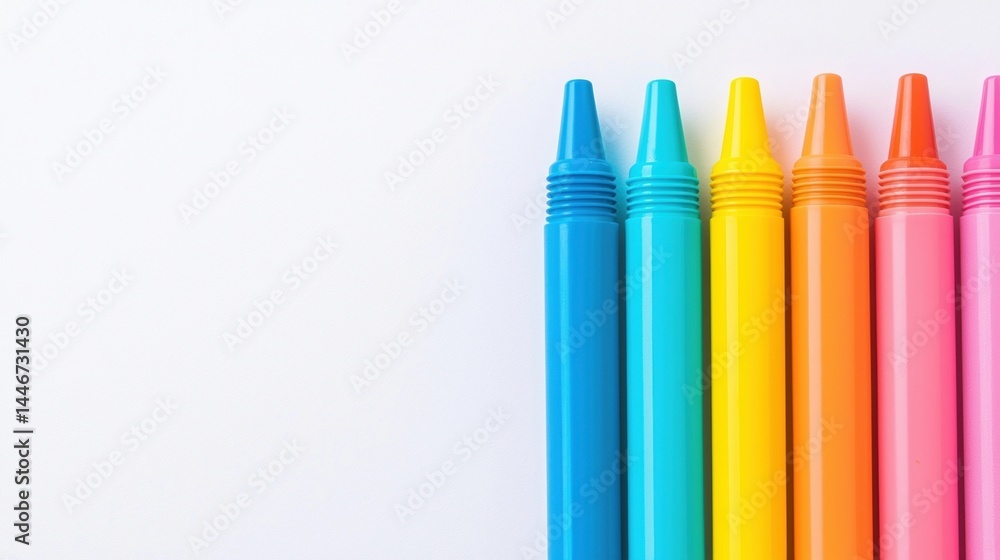 Aufkleber six colorful crayons arranged in a row on a white background, creating a vibrant and playful composi