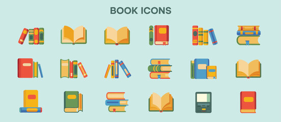 Colorful Flat Book Icons Collection for Education