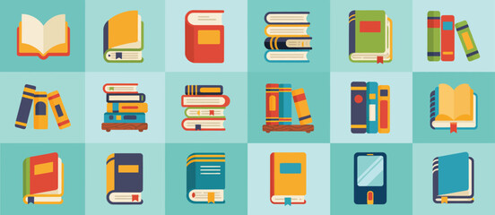 Colorful Flat Lay Illustration of Various Books and Ebooks