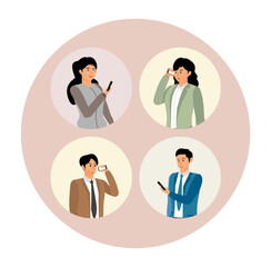 Online communication concept. Group of people with smart phones