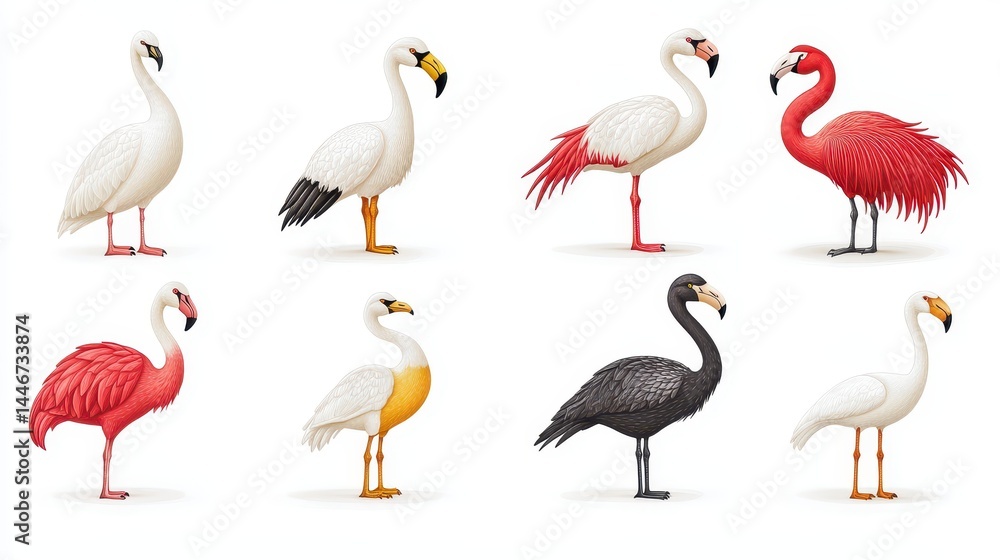 Poster various pixelated flamingo representations create a graphic and artistic display of color bird varia