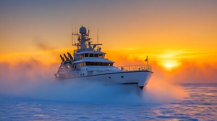 Fototapeta premium Luxury yacht sunrise Arctic voyage