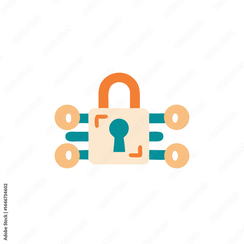 Poster secure digital lock icon design in flat style