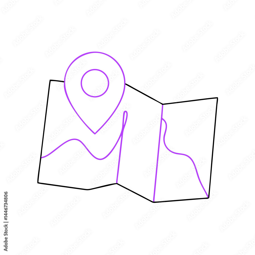 Poster map icon with location marker in modern line art design
