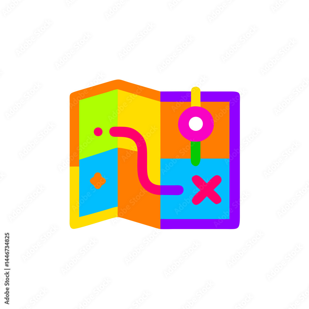 Poster colorful map icon with path and markers
