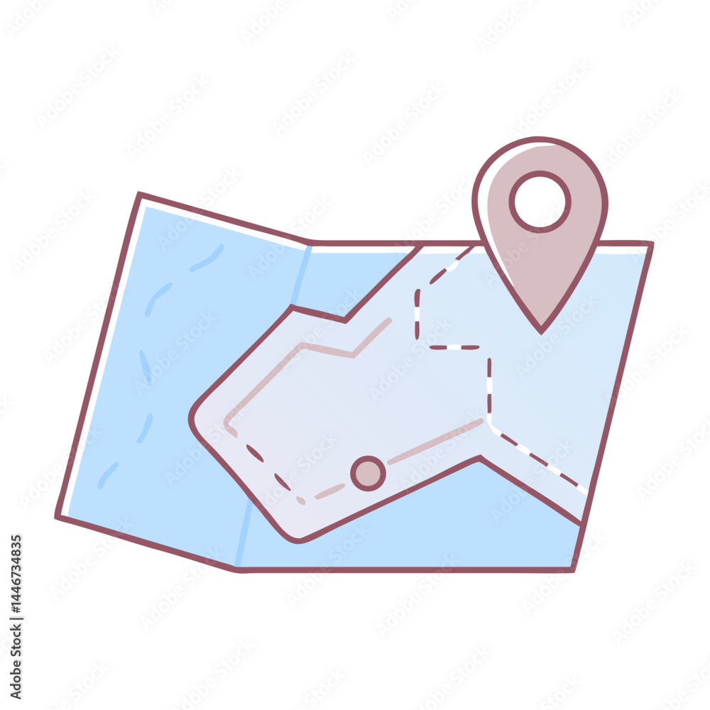 Poster map icon with location pin on a folded paper background