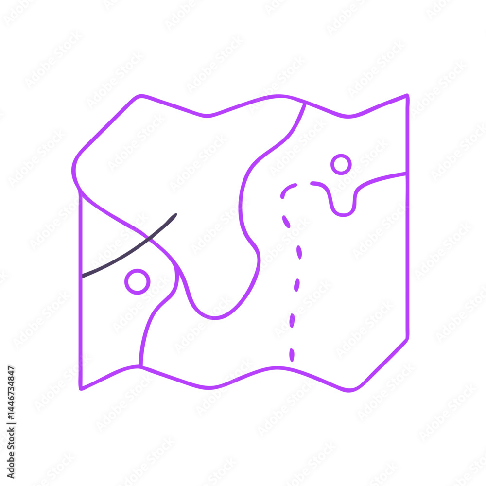 Poster abstract map icon with path and landmarks in minimalist style