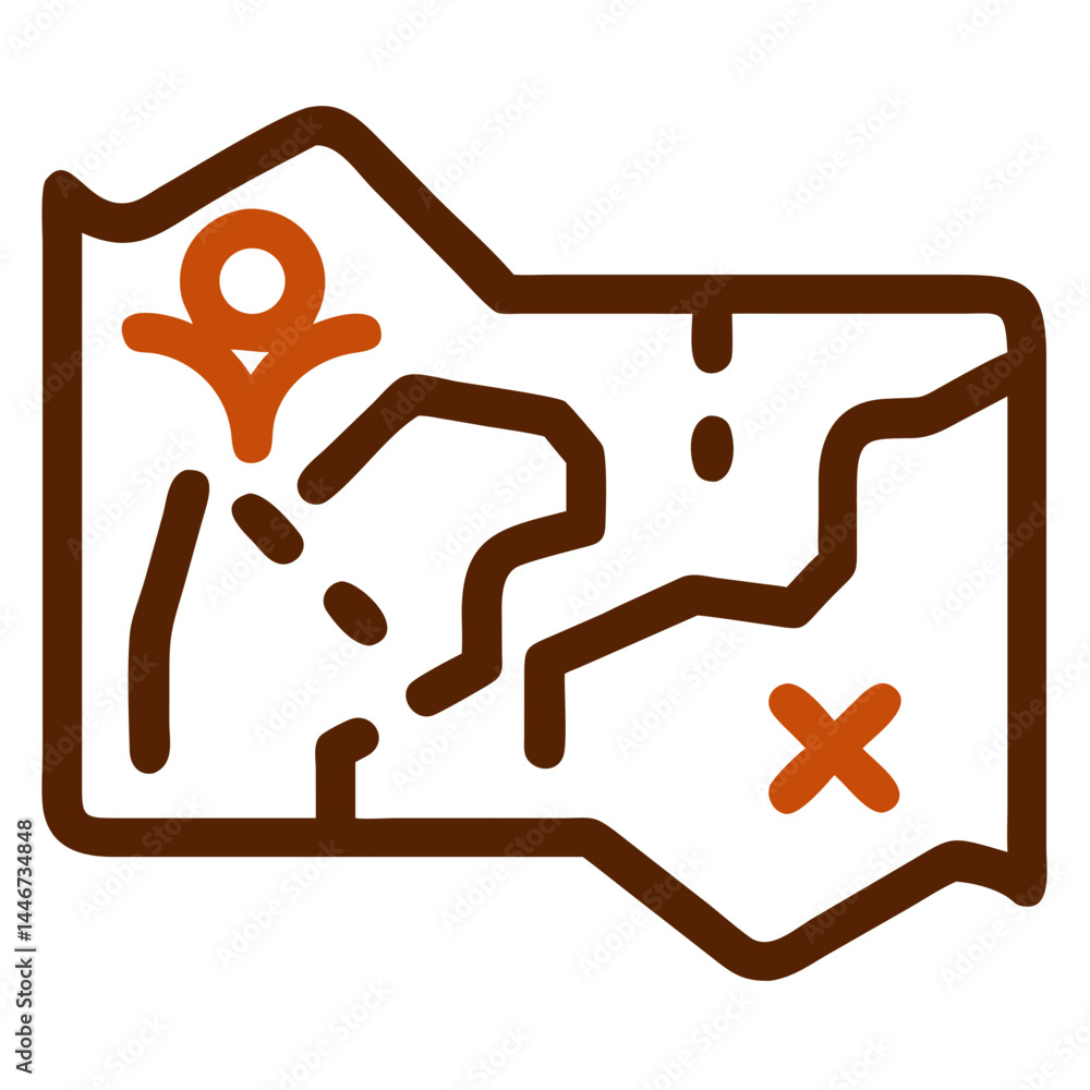 Poster simplified map icon with route and marked location