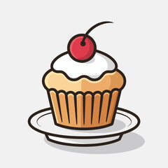 Delicious Cupcake with Cherry Topping on a Plate