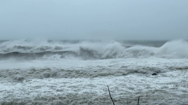 Rough Waves And Blowing Spray As Hurricane Approaches Land - Haikui