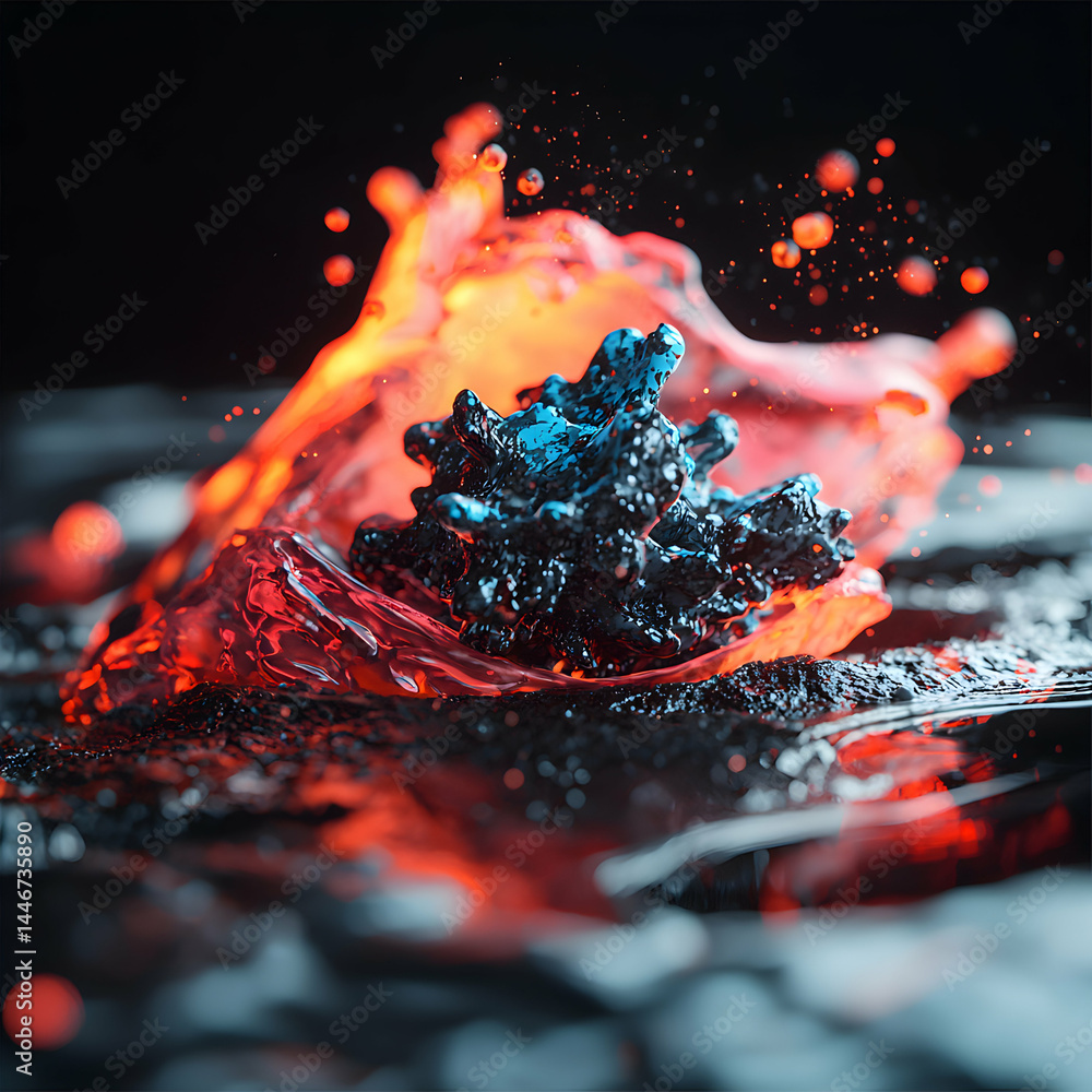 Poster abstract art depicts vibrant lava with a unique blue core. use for science projects art designs or d