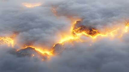 Fiery Peaks Through Cloudscape
