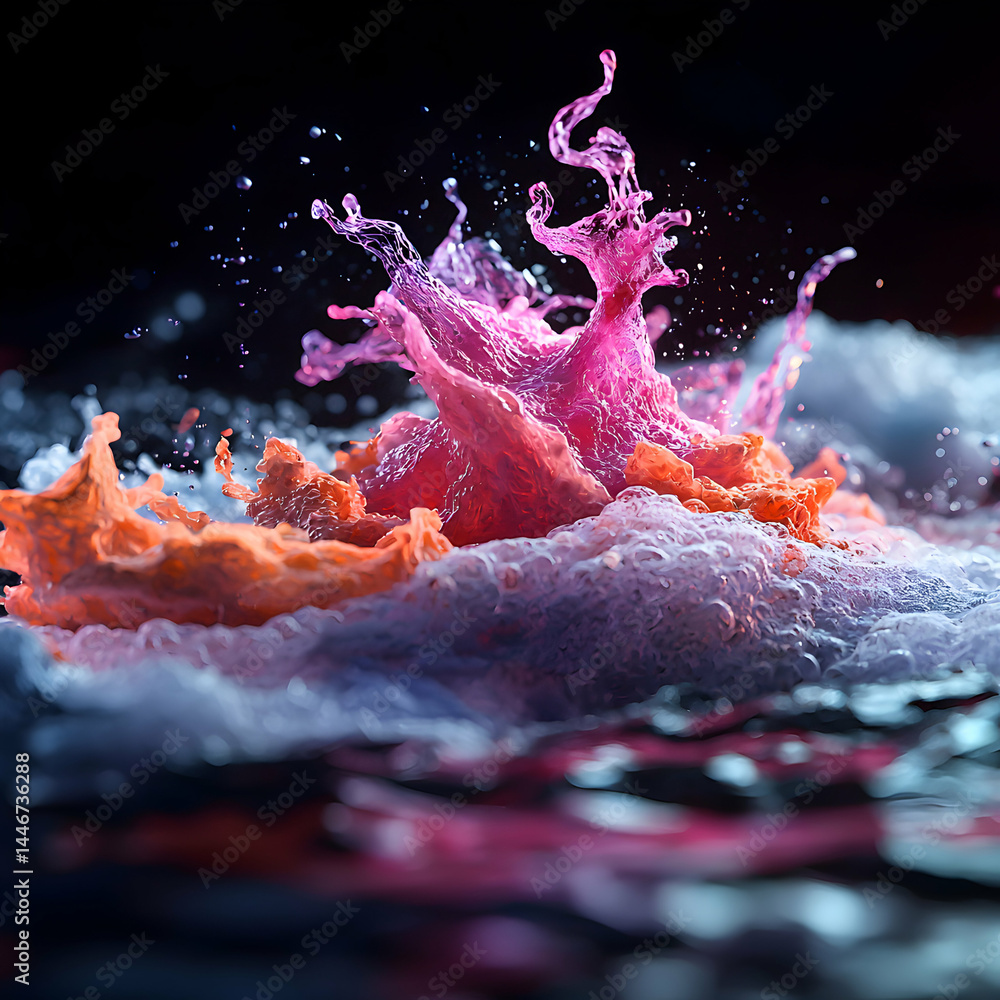 Poster abstract artwork of colorful liquid splashes. ideal for artistic prints or digital backgrounds. adds