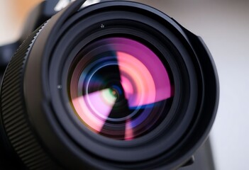 close up of a camera lens with a blurry lens
