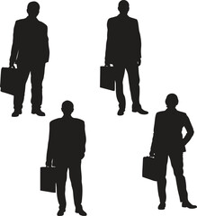 Silhouettes of Business People – Black and White Vector Illustration Featuring Professional Poses, Office Workers, Corporate Team Concept, Minimalist Design, Business Icon