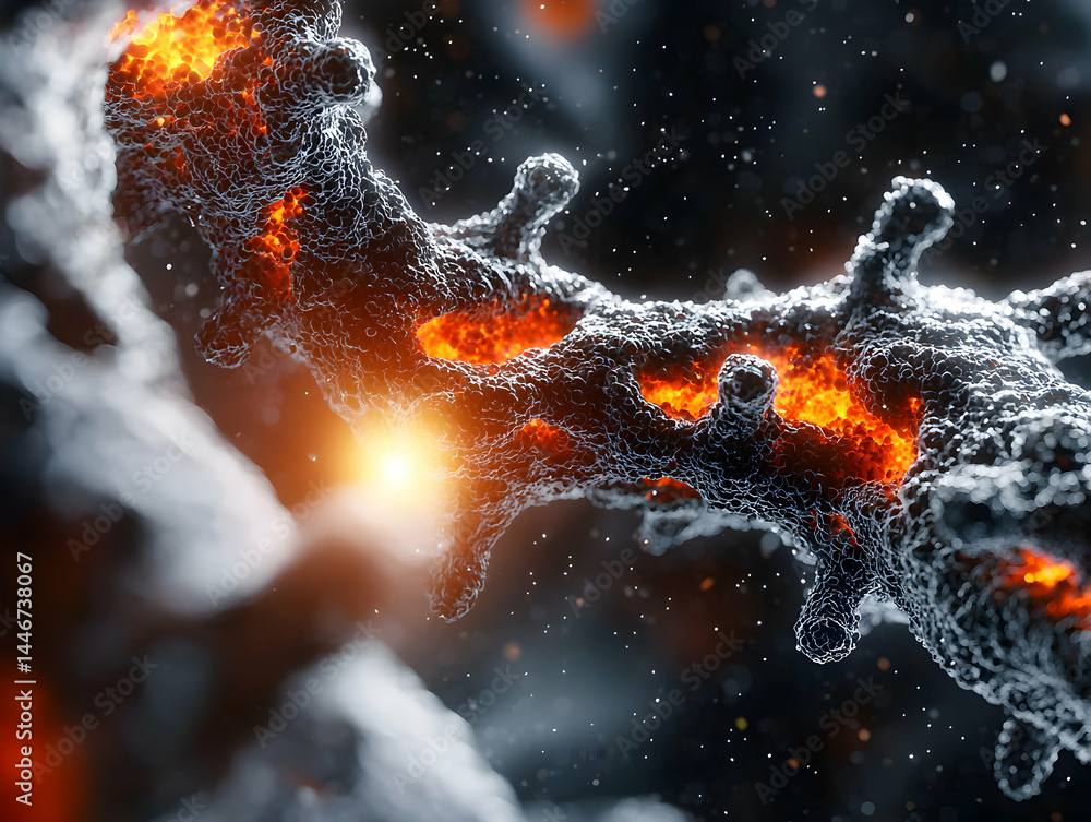 Poster abstract image of a glowing structure reminiscent of biological forms. ideal for scientific visualiz