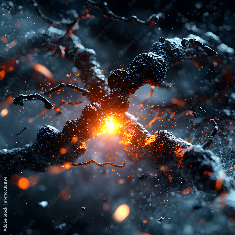 Poster abstract image depicting energy. intense colors and textures suggest a connection or force. suitable