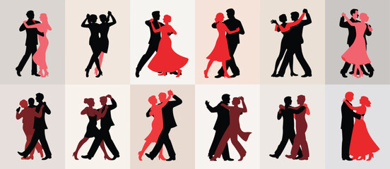 Twelve Silhouettes of Couples Ballroom Dancing