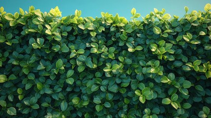 Fototapeta premium Lush Green Hedge Against Sky, A Dense Wall of Leaves Creating Privacy