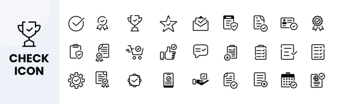 27 Approval and Checkmark Icons - Certification, Checklist, Document Validation Vector Set