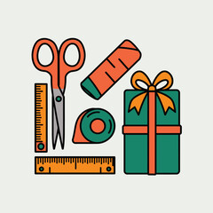 Gift Wrapping Supplies Scissors, Tape, Ruler, and Glue Stick