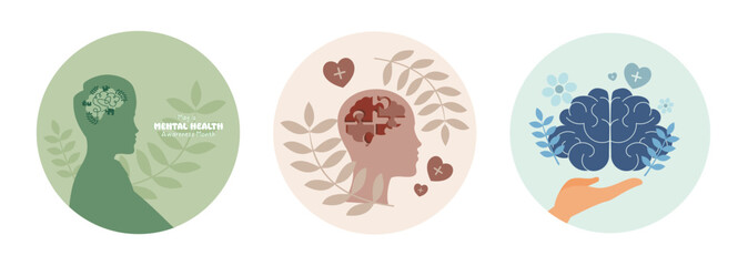 May is Mental Health Awareness Month. Mental Health with Brain. Representing Mental Well being.