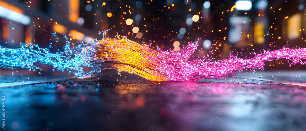 Aufkleber abstract digital art showcases flowing energy streams in vibrant colors. suggests high-speed data tr