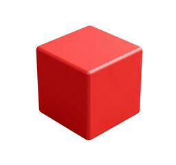 Fototapeta premium Red 3D Cube with Rounded Edges, Transparent Background.