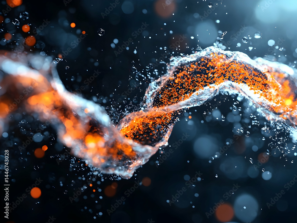 Aufkleber abstract artwork showcasing intertwined orange particles enveloped in water droplets. could be used 