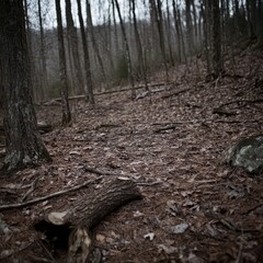 Obraz premium Forest floor path through leaf-covered woods