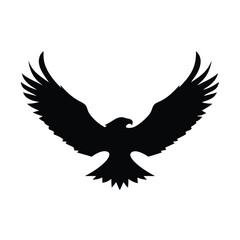Fototapeta premium Silhouette of an eagle flying with spread wings on a white background