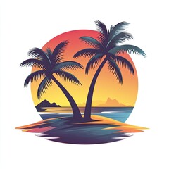 Silhouette Palm Trees on Tropical Beach at Sunset